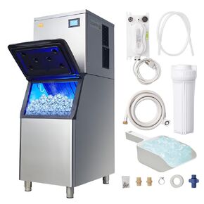 VEVOR Commercial Ice Maker, 450LBS/24H Ice Making Machine with 330.7LBS Large Storage Bin, 1000W Auto Self-Cleaning Ice Maker Machine with 3.5-inch LED Screen for Business Bar Cafe Restaurant