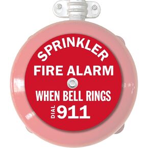 Fire Sprinkler Alarm Bell Sign 7" Round - "Sprinkler Fire Alarm When Bell Rings Dial 911" - Universal Fit for Fire Alarm Bells 6" to 10" - Easily Installs to Existing Bell Bolt