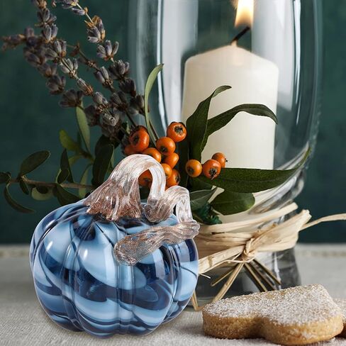 Veemoon Halloween Glass Pumpkin Decoration Crystal Pumpkin Ornament Hand Blown Clear Glass Desktop Decor for Fall Harvest Halloween Thanksgiving Party in Saudi Arabia