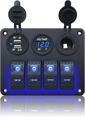 geloo قارب الروك التبديل لوحة للماء، 4 عصابة البحرية لوحة التبديل لوحة الألومنيوم مع 3.1a داول USB مقبس ولاعة السجائر مقبس فولت متر، 12 فولت لوحة التبديل قارب لشاحنة قارب البحرية سيارة rv in Saudi Arabia