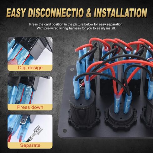 geloo قارب الروك التبديل لوحة للماء، 4 عصابة البحرية لوحة التبديل لوحة الألومنيوم مع 3.1a داول USB مقبس ولاعة السجائر مقبس فولت متر، 12 فولت لوحة التبديل قارب لشاحنة قارب البحرية سيارة rv in Saudi Arabia