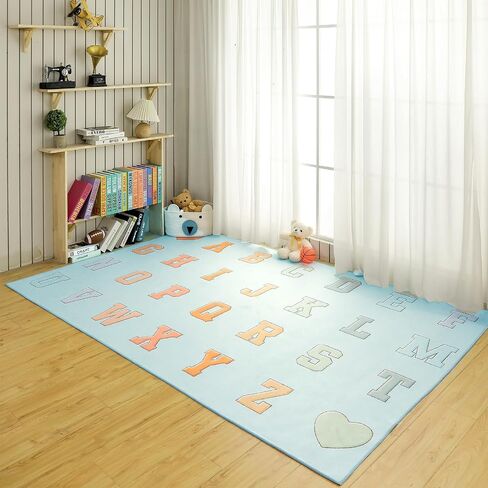 Tiangrid Schoolgirl Style Rainbow Smile Face Educational Area Rug Large Black Multi Color Play Carpet Classroom Rug Children's Classroom Carpet Pastel Rug for Kids Teaching and Playroom, 5' x 7'5" in Saudi Arabia