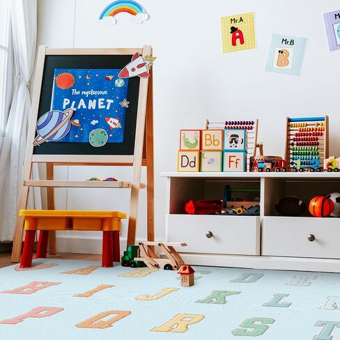 Tiangrid Schoolgirl Style Rainbow Smile Face Educational Area Rug Large Black Multi Color Play Carpet Classroom Rug Children's Classroom Carpet Pastel Rug for Kids Teaching and Playroom, 5' x 7'5" in Saudi Arabia