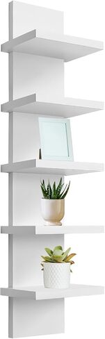 5 Tier Wall Shelf Unit - Narrow Smooth Laminate Finish - Vertical Column Wall Decor Mount Floating Storage Home Decor Organizer Tall Tower Utility Shelf for Bedrooms, Bathrooms，Living Rooms(White) in Saudi Arabia