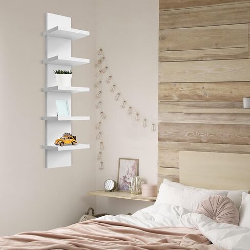 5 Tier Wall Shelf Unit - Narrow Smooth Laminate Finish - Vertical Column Wall Decor Mount Floating Storage Home Decor Organizer Tall Tower Utility Shelf for Bedrooms, Bathrooms，Living Rooms(White) in Saudi Arabia