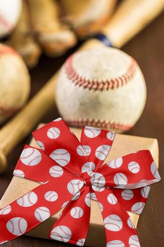Baseball Wired Edge Ribbons 2.5" 10 Yards, White Wired Edge Decoration Ribbon Sport Fabric Craft Ribbon Burlap Wrapping Ribbon for Sport Team Party DIY Craft Wreath Bow Decor in Saudi Arabia