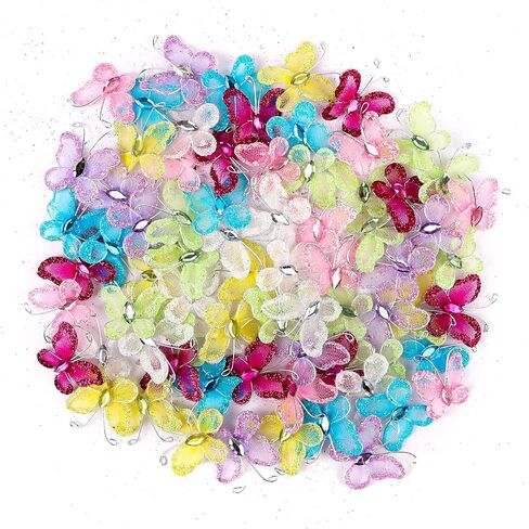 RP Remarkable Power, 50 Pack Purple Pink Sheer Mesh Wire Glitter Butterfly Organza Butterflies with Gem for Wedding Home Party Decoration in Saudi Arabia