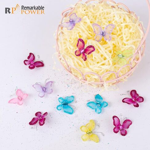RP Remarkable Power, 50 Pack Purple Pink Sheer Mesh Wire Glitter Butterfly Organza Butterflies with Gem for Wedding Home Party Decoration in Saudi Arabia
