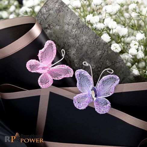 RP Remarkable Power, 50 Pack Purple Pink Sheer Mesh Wire Glitter Butterfly Organza Butterflies with Gem for Wedding Home Party Decoration in Saudi Arabia