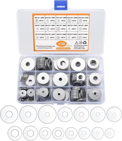 115 Pcs Stainless Steel Large Fender Washers, 15 Sizes Flat Penny Washers Assortment Kit for Car Ship Assembly, Furniture Installation, Electrical Connections, DIY Project (115) in Saudi Arabia