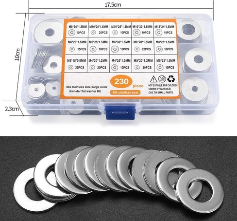 115 Pcs Stainless Steel Large Fender Washers, 15 Sizes Flat Penny Washers Assortment Kit for Car Ship Assembly, Furniture Installation, Electrical Connections, DIY Project (115) in Saudi Arabia