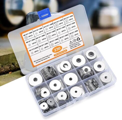 115 Pcs Stainless Steel Large Fender Washers, 15 Sizes Flat Penny Washers Assortment Kit for Car Ship Assembly, Furniture Installation, Electrical Connections, DIY Project (115) in Saudi Arabia