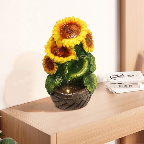 Tabletop Water Fountain Indoor Meditation Desk Fountain Exquisite Waterfall Fountain Themed Sunflower Tabletop Fountain,Housewarming Gift Home/Office Decor(Sun) in Saudi Arabia