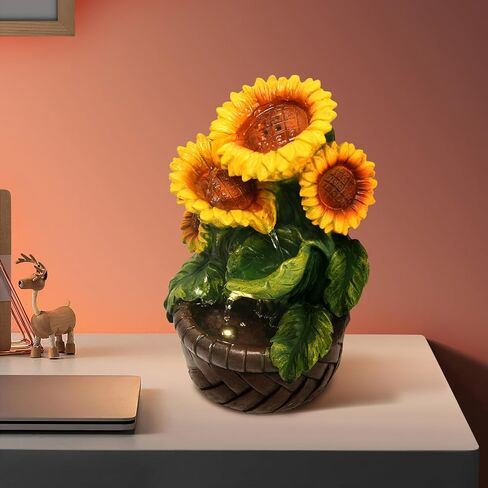 Tabletop Water Fountain Indoor Meditation Desk Fountain Exquisite Waterfall Fountain Themed Sunflower Tabletop Fountain,Housewarming Gift Home/Office Decor(Sun) in Saudi Arabia