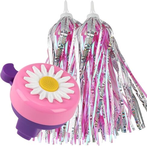 جرس الدراجة، جرس الدراجة للأطفال مع قطعتين من أشرطة الدراجة باللون الأرجواني لديكورات الدراجة للفتيات، جرس دراجة أكثر أمانًا ينبعث من الجرس اللطيف مع شرابات الدراجة للفتيات in Kuwait