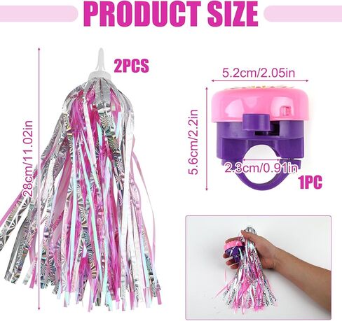 جرس الدراجة، جرس الدراجة للأطفال مع قطعتين من أشرطة الدراجة باللون الأرجواني لديكورات الدراجة للفتيات، جرس دراجة أكثر أمانًا ينبعث من الجرس اللطيف مع شرابات الدراجة للفتيات in Kuwait