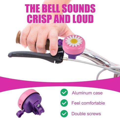 جرس الدراجة، جرس الدراجة للأطفال مع قطعتين من أشرطة الدراجة باللون الأرجواني لديكورات الدراجة للفتيات، جرس دراجة أكثر أمانًا ينبعث من الجرس اللطيف مع شرابات الدراجة للفتيات in Kuwait