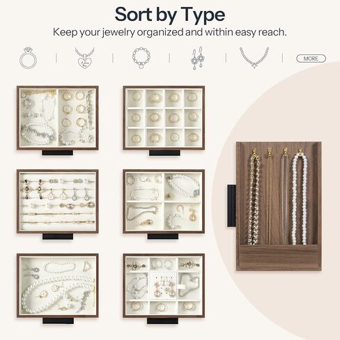 HOOBRO Jewelry Box for Women, Jewelry Organizer Box, 6-Tier Wooden Jewelry Box, Jewelry Case with Side Transparent Window, for Earring, Necklace, Bracelet, Ring, Walnut and Black BH12JB04 in Kuwait