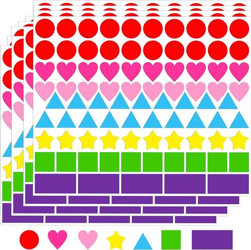 2016 PCS Colored Shape Stickers 10 Colors 6 Shape Dot Stickers Color Coding Labels for Classroom,Office,Etc(Round,Hearts, Stars,Triangle,Square,Rectangle) in Saudi Arabia