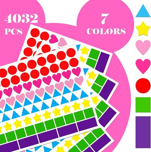 2016 PCS Colored Shape Stickers 10 Colors 6 Shape Dot Stickers Color Coding Labels for Classroom,Office,Etc(Round,Hearts, Stars,Triangle,Square,Rectangle) in Saudi Arabia