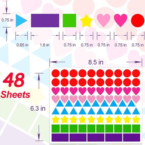 2016 PCS Colored Shape Stickers 10 Colors 6 Shape Dot Stickers Color Coding Labels for Classroom,Office,Etc(Round,Hearts, Stars,Triangle,Square,Rectangle) in Saudi Arabia