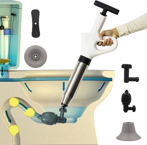 Toilet Plunger, Plunger Blaster Gun, Powerful High Pressure Air Snake Drain Clog Remover with Real-Time Barometer, Stainless Steel Toilet Clog Remover for Toilet Bathroom Sink in Saudi Arabia