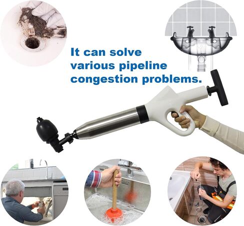 Toilet Plunger, Plunger Blaster Gun, Powerful High Pressure Air Snake Drain Clog Remover with Real-Time Barometer, Stainless Steel Toilet Clog Remover for Toilet Bathroom Sink in Saudi Arabia