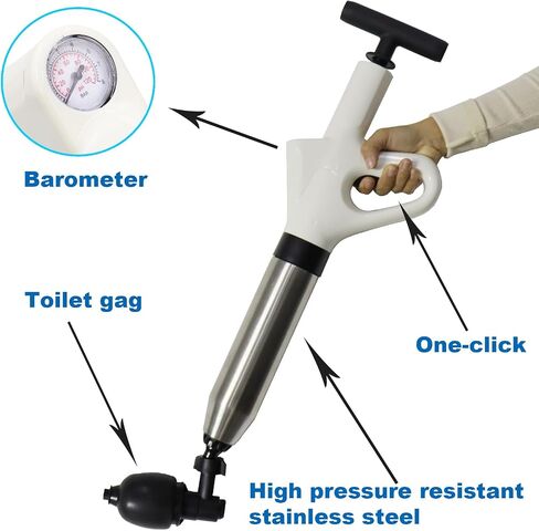 Toilet Plunger, Plunger Blaster Gun, Powerful High Pressure Air Snake Drain Clog Remover with Real-Time Barometer, Stainless Steel Toilet Clog Remover for Toilet Bathroom Sink in Saudi Arabia