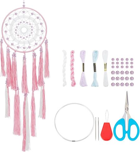 INFUNLY DIY Pink Dream Catcher Kit Boho Dream Catcher Making Kit Tassel Dream Catcher Hanging Ornament Instruction Included Beaded Dream Catcher Wall Hanging for Bedroom Living Room Home Decor in Saudi Arabia