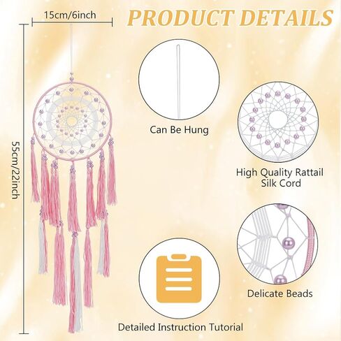 INFUNLY DIY Pink Dream Catcher Kit Boho Dream Catcher Making Kit Tassel Dream Catcher Hanging Ornament Instruction Included Beaded Dream Catcher Wall Hanging for Bedroom Living Room Home Decor in Saudi Arabia