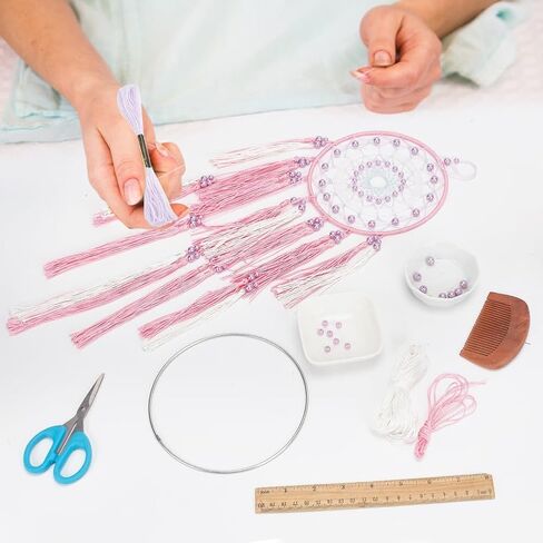 INFUNLY DIY Pink Dream Catcher Kit Boho Dream Catcher Making Kit Tassel Dream Catcher Hanging Ornament Instruction Included Beaded Dream Catcher Wall Hanging for Bedroom Living Room Home Decor in Saudi Arabia
