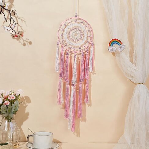 INFUNLY DIY Pink Dream Catcher Kit Boho Dream Catcher Making Kit Tassel Dream Catcher Hanging Ornament Instruction Included Beaded Dream Catcher Wall Hanging for Bedroom Living Room Home Decor in Saudi Arabia