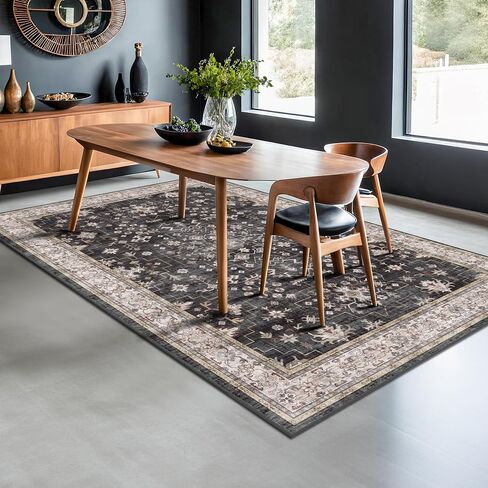 Dark Washable Long Runners for Hallways, 2'6"x8' Wide Kitchen Runner Rug, Entryway Indoor Rug, Non Slip Rubber Backing Boho Vintage Floor Decor, Ashen/Multi in Saudi Arabia