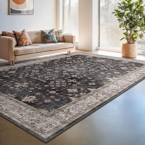 Dark Washable Long Runners for Hallways, 2'6"x8' Wide Kitchen Runner Rug, Entryway Indoor Rug, Non Slip Rubber Backing Boho Vintage Floor Decor, Ashen/Multi in Saudi Arabia