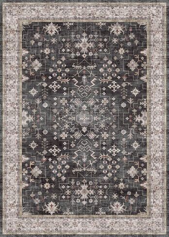 Dark Washable Long Runners for Hallways, 2'6"x8' Wide Kitchen Runner Rug, Entryway Indoor Rug, Non Slip Rubber Backing Boho Vintage Floor Decor, Ashen/Multi in Saudi Arabia