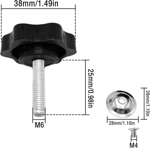 4 قطع M6x25mm عرافة على شكل ذكر موضوع معدني لقط اليد نجمة المقابض، البلاستيك عرافة على شكل لقط مقبض مقبض اليد تشديد المسمار لاستبدال قاعدة المظلة، مع غسالة مسطحة in Saudi Arabia