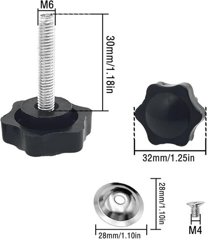 4 قطع M6x25mm عرافة على شكل ذكر موضوع معدني لقط اليد نجمة المقابض، البلاستيك عرافة على شكل لقط مقبض مقبض اليد تشديد المسمار لاستبدال قاعدة المظلة، مع غسالة مسطحة in Saudi Arabia