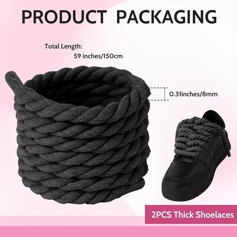 Thick Rope Shoe Laces for A F-1, 1 Pair Round Cotton Chunky Twisted Shoelaces Replacement for A F-1 in Saudi Arabia
