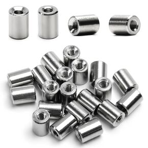 Yinpecly 5Pcs M8x25mm Round Connector Nuts, 304 Stainless Steel Threaded Sleeve Rod Bar Stud Tube Nuts for Camera Pan, Lamp Bracket, Glass Folding Dining Table Silver