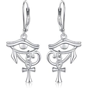 KINGWHYTE Eye of Horus Earrings 925 Sterling Sliver Ankh Leverback Cross Earrings Religion Vintage Jewelry Christians Egyptian Gifts for Women Men(Gold)