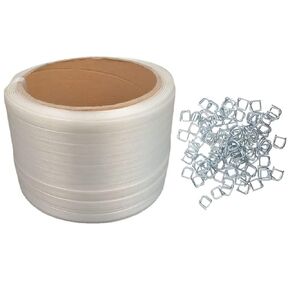 Composite Cord Banding Strapping Kit Packing Pallet Banding Kit Set, 50pcs 3/4" Metal Strapping Wire Buckles, 3/4 inch x 328 feet (100 meters) Composite Cord Roll