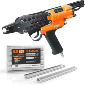 KAMSIN K-SC7E 15 Gauge Pneumatic Hog Ring Gun Kit 3/4-Inch Crown Air Power Hog Ring Plier 7-8mm Closure Diameter C Ring Gun Hog Ring Staple Gun for Fencing, Spring Mattress, Wire Cages