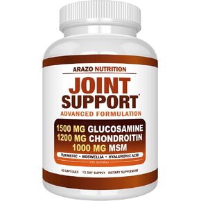 Arazo Nutrition Glucosamine Chondroitin Turmeric Msm Boswellia - Joint Support Supplement for Relief 120 Capsules for Bones, Back, Knees, Hands (120 Capsules)