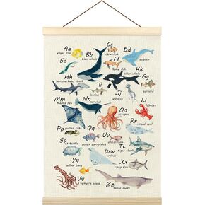 Dinosaur Alphabet Poster Hanger Frame, Nursery Wall Decor, Dinosaur Room Decor for Boys Toddler, Boy Room Playroom Wall Decor, ABC Poster Educational Wall Art Prints with Wood Frames, 12x16in