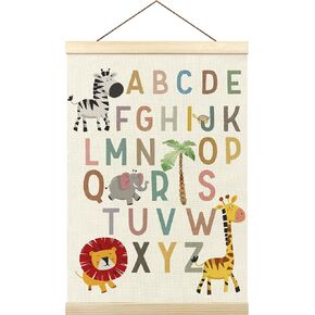 Dinosaur Alphabet Poster Hanger Frame, Nursery Wall Decor, Dinosaur Room Decor for Boys Toddler, Boy Room Playroom Wall Decor, ABC Poster Educational Wall Art Prints with Wood Frames, 12x16in