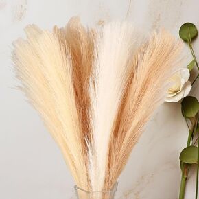 Artificial Pampas Grass, 17 Inch 9pcs Faux Pampas Grass Decor, Short Fake Pompous Grass Bouquet Room Table Decoration(White/Grey/Black)
