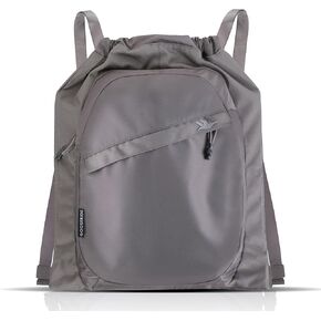 Drawstring Backpack - Versatile Small Gym Bag with Hidden Zipper Pocket, Secondary Pocket with Organizer, Thicker Strap, Ideal for Sports, Travel, Hiking, Beach Camping Essentials-Slate Gray