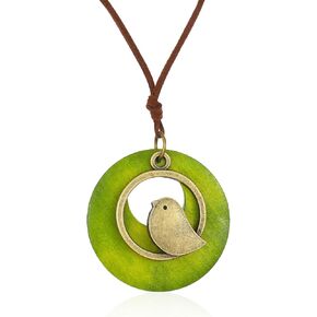 Bohemian Necklace for Women Choker Necklace Long Cord Wooden Pendant Neckalce Vintage Alloy Pendant Rope Sweater Necklace Jewelry Gifts for Girls