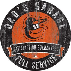 Orioles 12" Round Dad's Garage Wood Sign