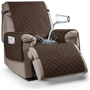 Ruaozz 100% Waterproof Recliner Chair Cover Non-Slip Reclining Cover for Recliner Chair Washable Chair Seat Cover with Elastic Straps for Kids, Dogs, Pets (Dark Brown, 23'')